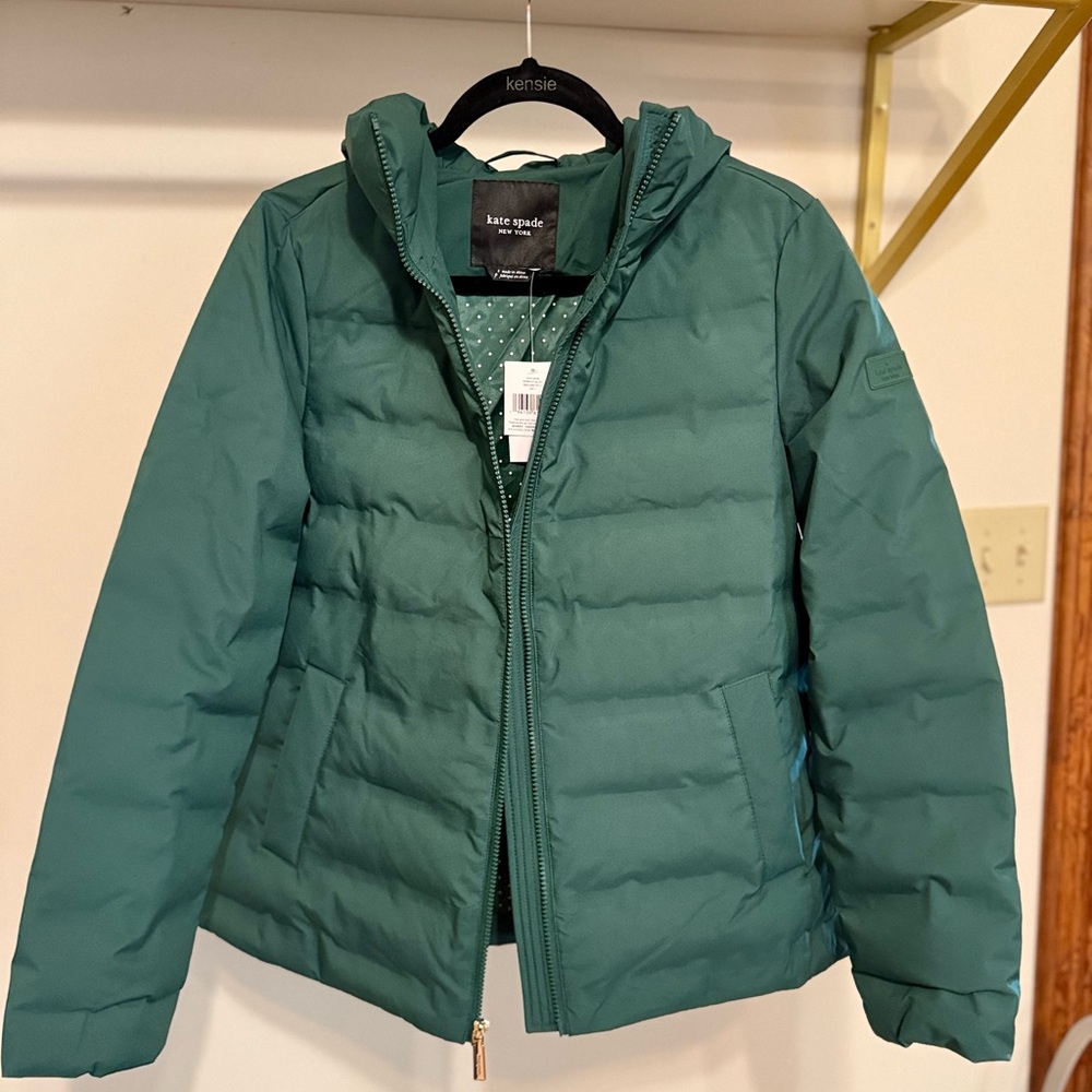 Kate Spade down coat Small green NWT